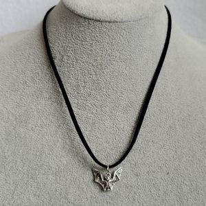 Men's bat charm black suede necklace